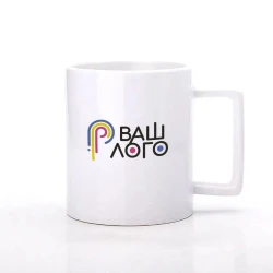 Чашка для сублимации Sublime с логотипом белая с прямоугольной ручкой 330 мл